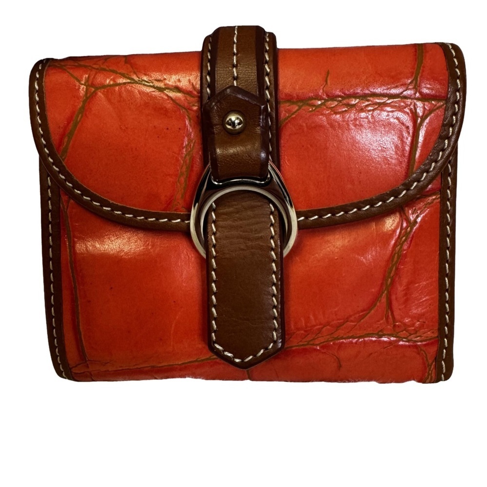 Dooney & Bourke Alto Collection Orange Leather Wallet Croc Embossed Vintage NWOT - Picture 6 of 13